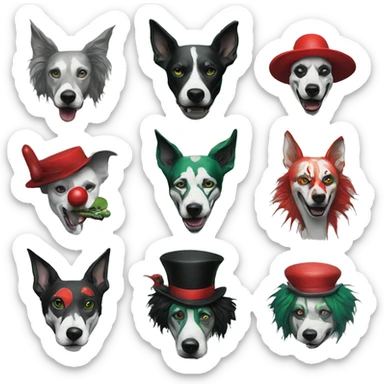 Green gray black red dog joker clown facepaint tattoos punk lurcher surrealism  sticker