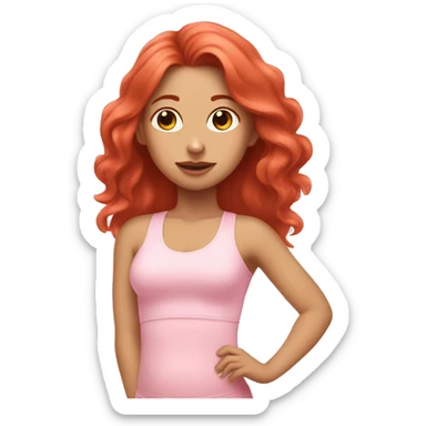 girl with long red hair in a baby pink outfit doing pilates sticker