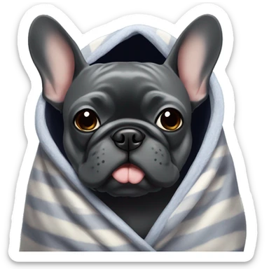 dark grey frenchie in a blanket sticker