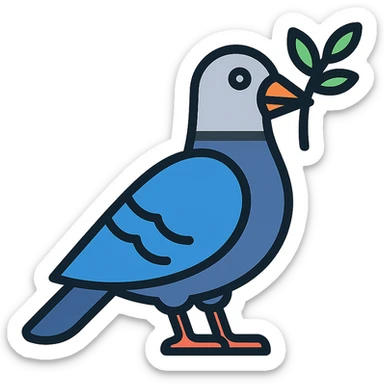 pigeon icon with a twig in its beak, colorful outline style sticker