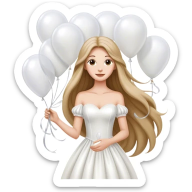 bride with long hair holding white balloons sticker