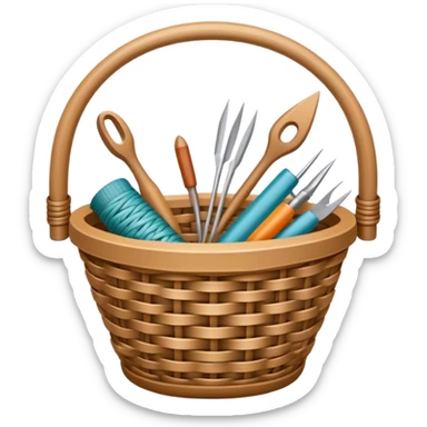 Wicker weaving icon, flexible wicker branches woven into a basket or decorative object, weaving tools like an awl, intricate patterns, minimalistic style, clean lines, transparent background. sticker