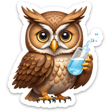 Owl holding omega and alpha symbol in beak in wings holding h2o molecule  sticker