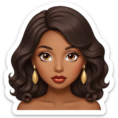 Glamourous, brown skin tone, very beautiful woman, with big plump lips, long long lashes, black wavy long hair, brown eyes sticker