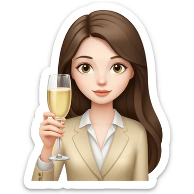 beautiful pale brunette girl with long hair holding a glass of champagne  sticker