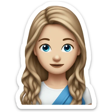 White girl with long brown hair and blue eyes sticker