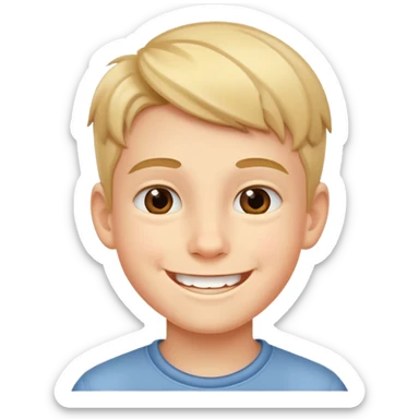 A young boy with a cheerful smile sticker