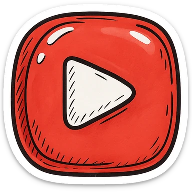 rounded inflated YouTube logo painted red, clear black outlines, dimensional shadows, glossy highlights, no background, playful juicy outlined style sticker