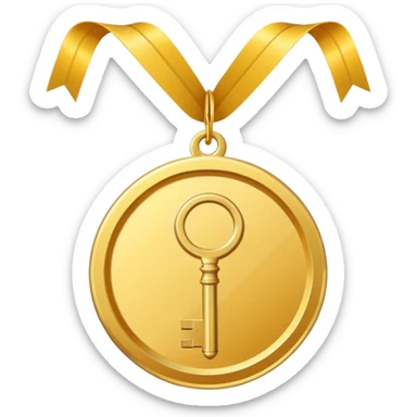 a gold medal with a key engraved on it sticker