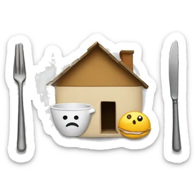 "Design an emoji that expresses poverty, showing a sad face with symbols like an empty plate and a small house to represent hunger and housing needs." sticker