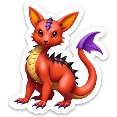 Cute Shiny Guilmon-Salandit-Umbreon-Fakémon-hybrid-creature (full body)  sticker
