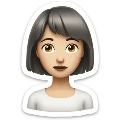 sad white brunette girl with bangs sticker