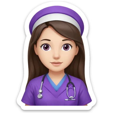 pretty brunette nurse with long hair in purple scrubs sticker