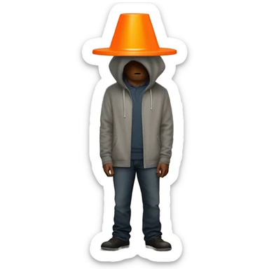 Orange traffic cone on a guy who hide his eyes sticker