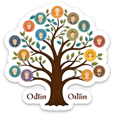 created an intricate but manly looking family genealogy logo including the names of  Odlin and Genealogy while using multiple colors in the logo sticker