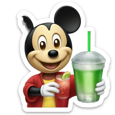 Mickey Mouse with a drink sticker