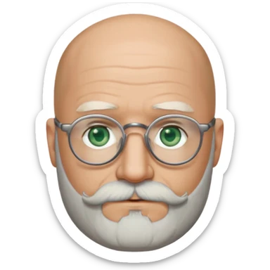 50 years old, green eyes, 2 days salt and pepper beard, bald, glasses sticker