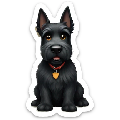 Black Scottish Terrier sitting in front of a tent at a campground  sticker