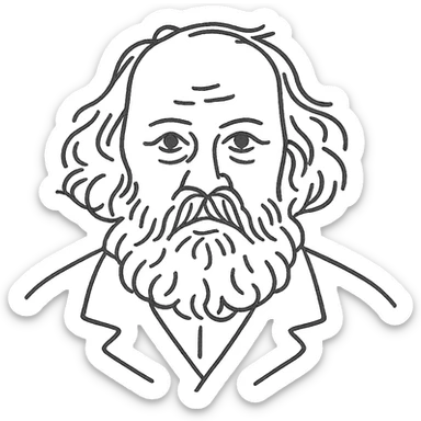 a hand drawn black outline portrait of Mikhail Bakounin with similar size eyes based a famous photograph of him sticker