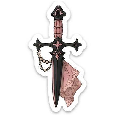 gothic knife, black and pink, with pearls and lace sticker