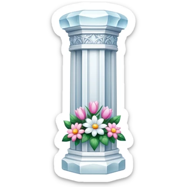 generate beautiful white crystal pillar intricate front view more beautiful with flowers wrapping around the pillar  sticker