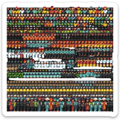 grupo de gente haciendo locuras, estilo pixel art sticker