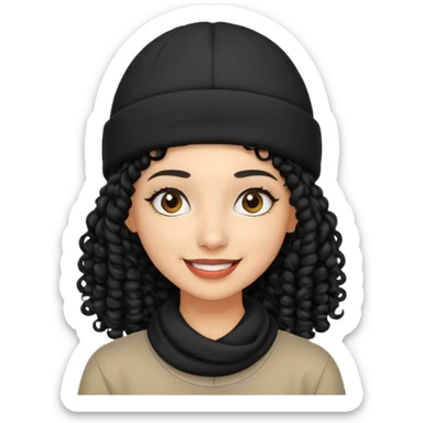 smiling arab hipster woman with curly hair and beanie sticker