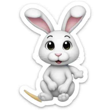  Rabbit sat on the moon with stars in the background sticker