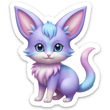 Cute kawaii fluffy big-eyed anime-styled floofy floofy Pastel Gradients Shiny silky realistic smooth soft innocent Espeon-Mew-Minccino-Delcatty-Pachirisu-fusion sticker