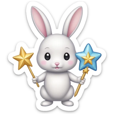 White Fairy glitter bunny with wand  sticker