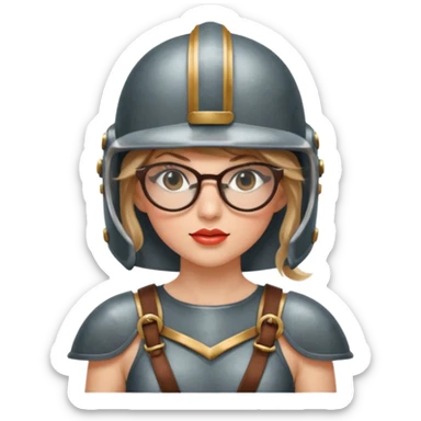Taylor Swift, wearing gladiator cloth, big round glassed, helmet sticker