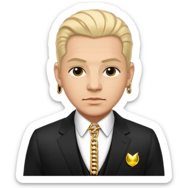 Mob boss in black suit, slick hair, gold chain, sticker