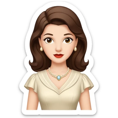 Maxene Andrews from The Andrews Sisters with long dark brown hair, ivory outfit sticker