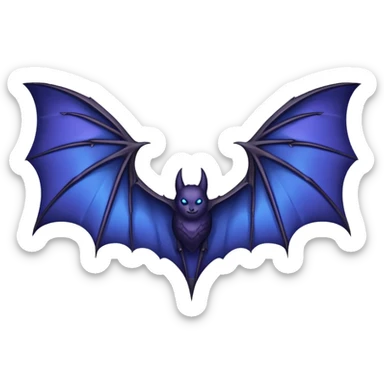 Dark fantasy bat wings, symmetrical, sharp edges, deep black with subtle blue-purple highlights, realistic, high detail, isolated on black background sticker