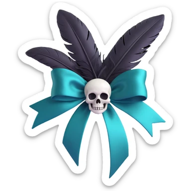 gothic bow midnight teal silk silver skull charm black feather accents mysterious lush sticker