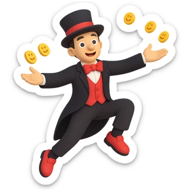 Add a waist length black coat to the street magician in 3D emoji style, preserving the 3D emoji look and no background. sticker