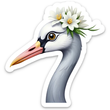 A beautiful crane with a white flower in its beak sticker