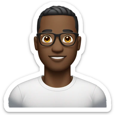 Black man with High top fade and bush eyebrows, white shirt and glasses with AirPods.  sticker