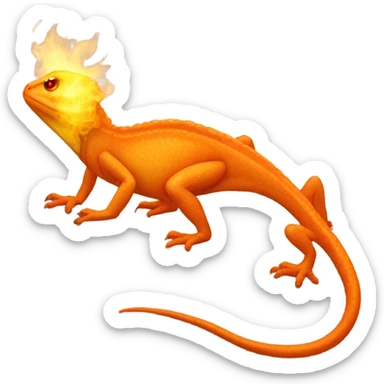 orange bipedal lizard with the tip of it’s tail on fire sticker