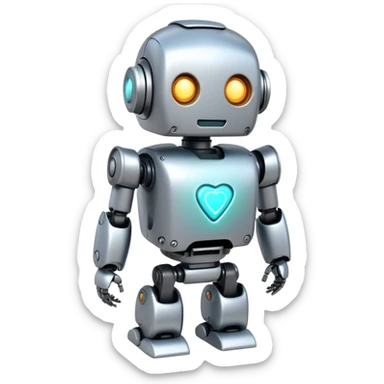 Cute robot character with an AI chip embedded in its chest sticker