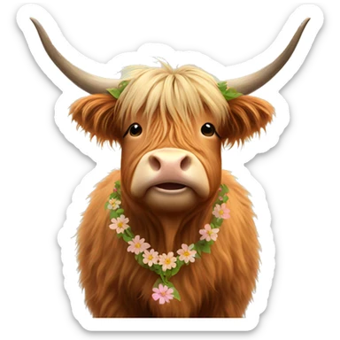 Happy Highland cow with flower necklace  sticker