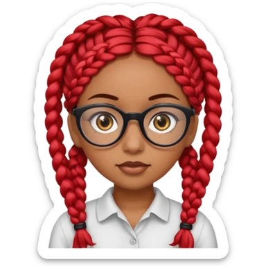 Brown skin Hispanic girl with big brown eyes and black eye glasses, with red braids sticker