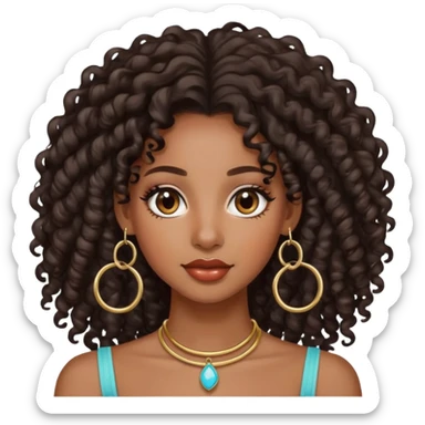 pretty black girl with long curly hair wearing hoop earrings and accessories sticker