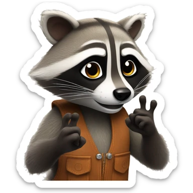 The raccoon waves his paw and greets sticker