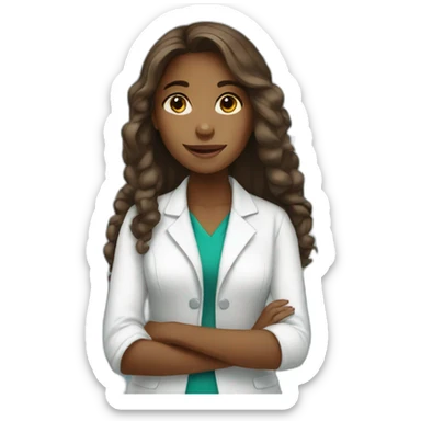 Brown young girl with long hair working in a pharmacy sticker
