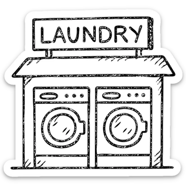 hand drawn outlined laundromat with washing machines icon sticker
