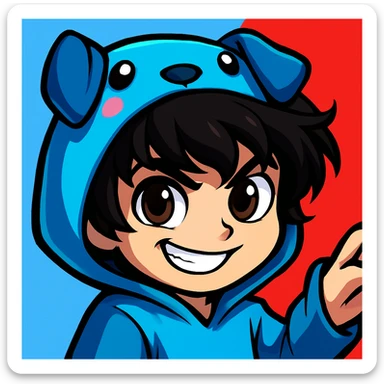 Give this boy a mischievous grin, maintaining the original cartoon style and quality. sticker