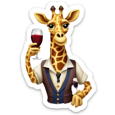 French giraffe holding red wineglass sticker