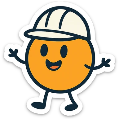 A cute circle character with white hard hat and stick arms and feet sticker