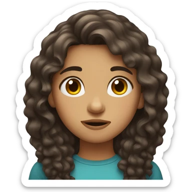 Girl with long curly dark brown hair looking embarrassed  sticker